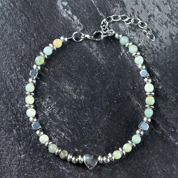 Buddha Stones Natural Stone Amazonite Amethyst Lazurite Rose Quartz Heart Positive Balance Bracelet