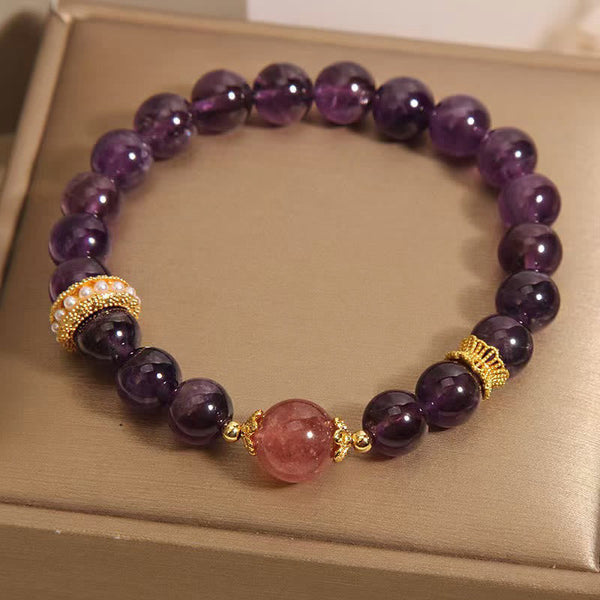 FREE Today: Positive Transformation Natural Amethyst Lucky Strawberry Quartz Beads Bracelet