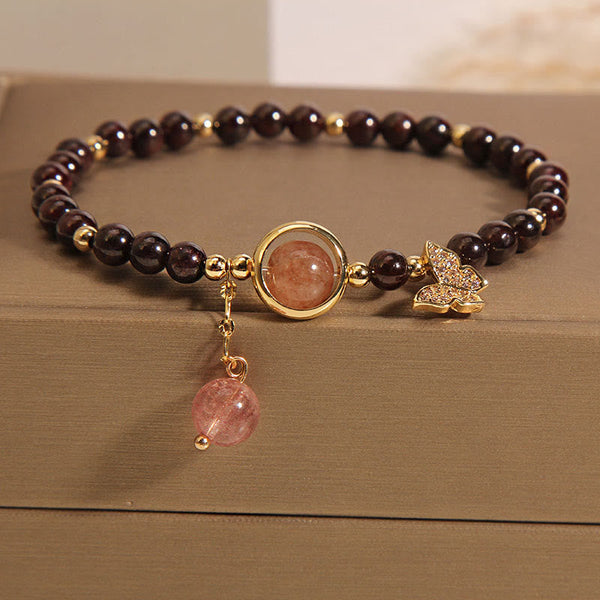 FREE Today: Protection and Calm Natural 3mm Ultra-thin Garnet Strawberry Quartz Butterfly Bracelet