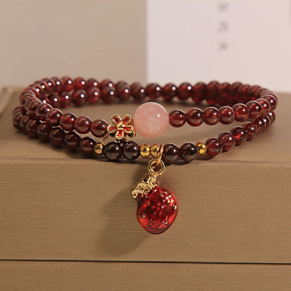 FREE Today: Protection and Calm Natural 3mm Ultra-thin Garnet Rose Quartz Beads Money Bag Bell Flower Bracelet