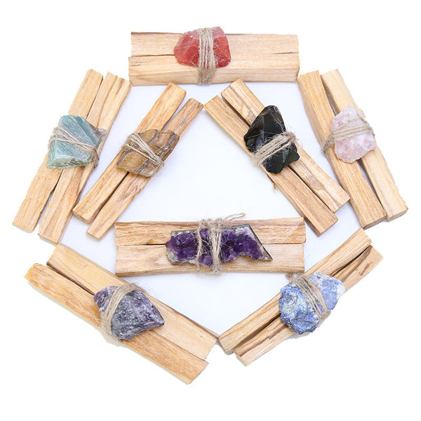 Buddha Stones Natural Palo Santo Pink Crystal Amethyst Black Obsidian Crystal Purify Altar Set Spiritual Supplies