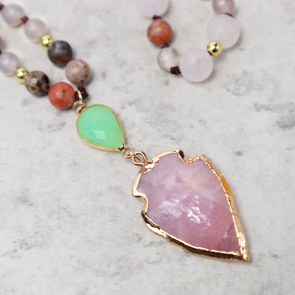 Buddha Stones Natural Rose Quartz Crystal Stone Healing Arrowhead Necklace Pendant