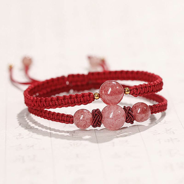 Buddha Stones Natural Strawberry Quartz Crystal Love Red String Weave Bracelet Anklet (Extra 30% Off | USE CODE: FS30)